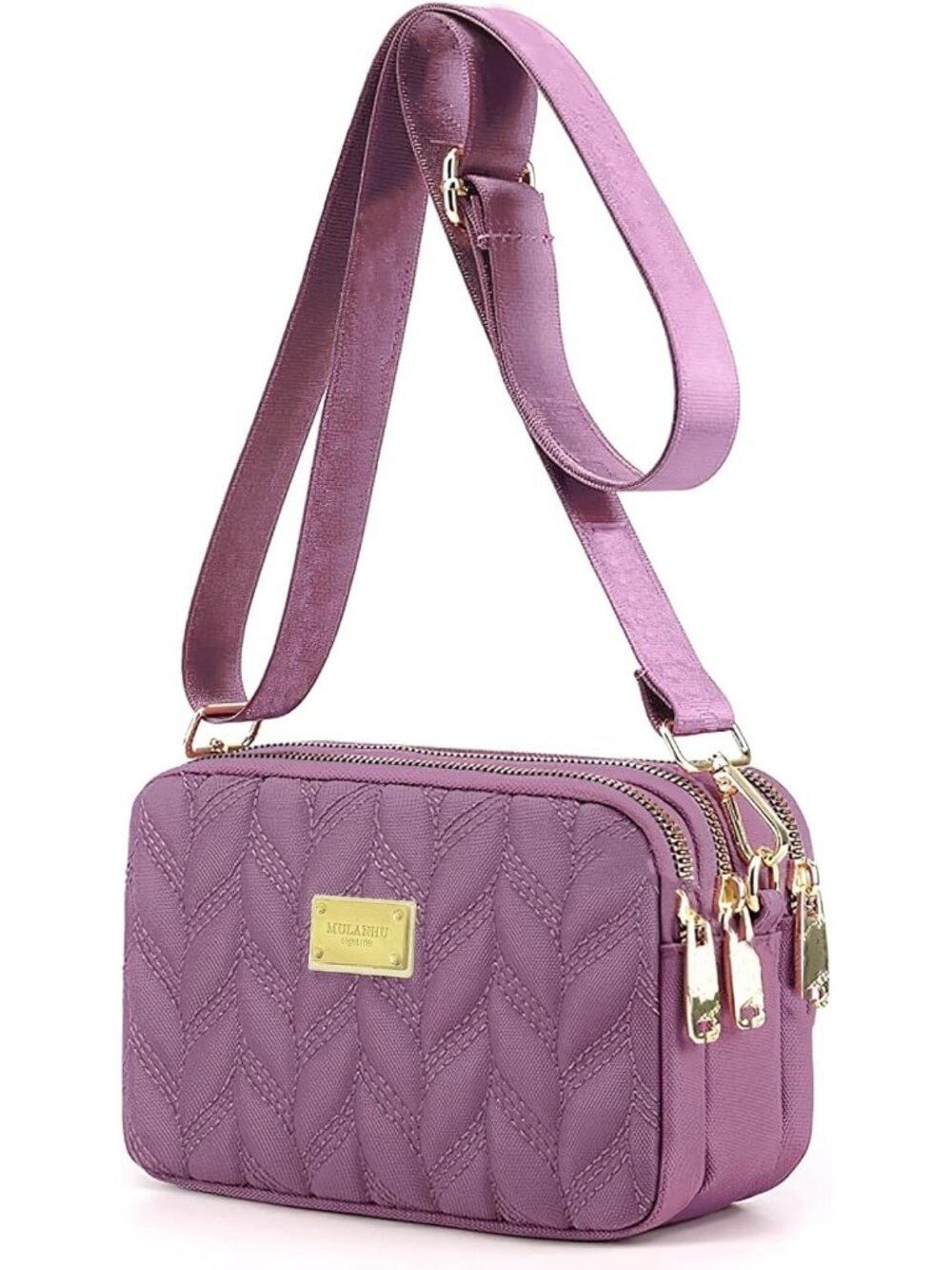 Women's Purple Lightweight Quilted Crossbody Small Purses Nylon Shoulder Bag